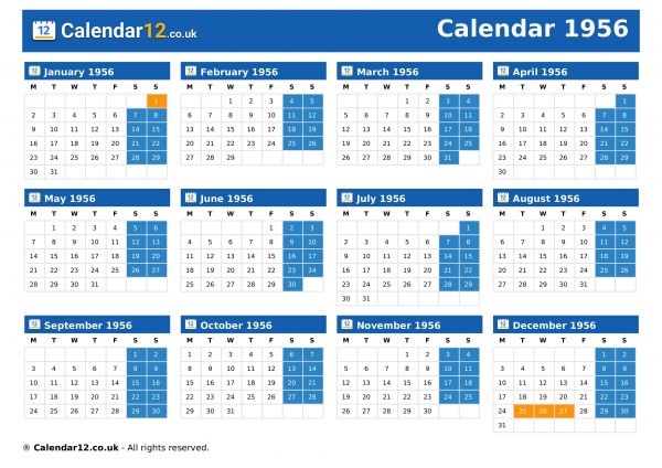 Calendar 1956