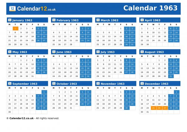 Calendar 1963