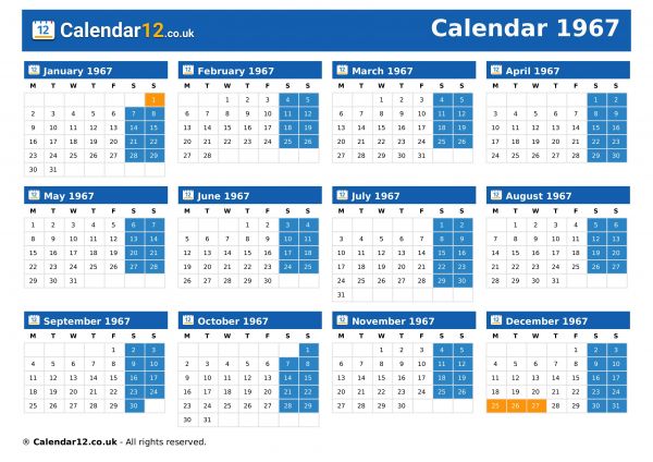 Calendar 1967