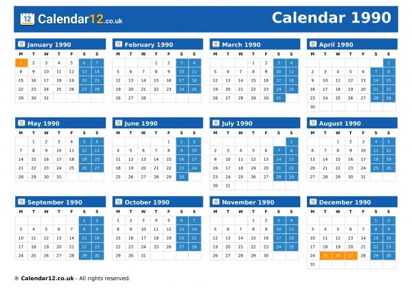 Calendar 1990