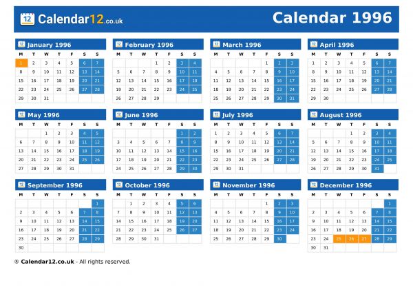 Calendar 1996